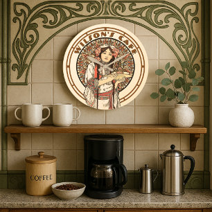 Relógio Grande Café Café Vitoriano Era Art Nouveau Mucha