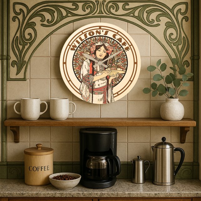Relógio Grande Café Café Vitoriano Era Art Nouveau Mucha (Criador carregado)