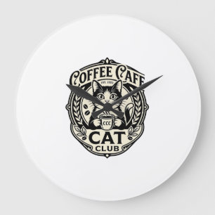 Relógio Grande Café de Gato Engraçado Gráfico - Clube de Gato de