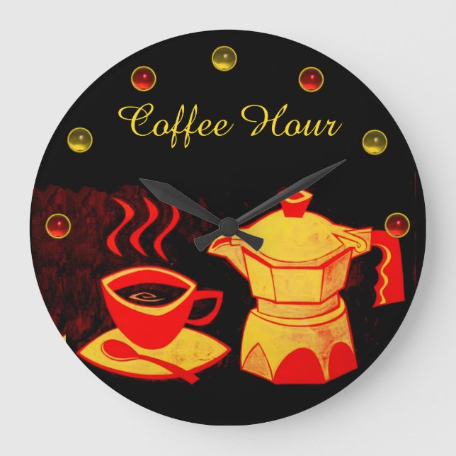 Relógio Grande CAFÉ HORA / Café Amarelo vermelho e café (Frente)