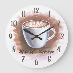 Relógio Grande Café Latte Espresso - Parede Personalizada de Cozi