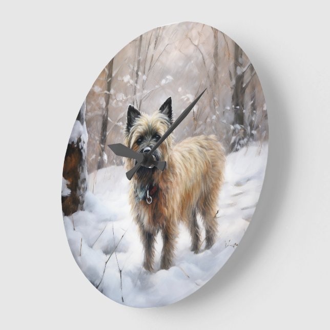 Relógio Grande Cairn Terrier Deixe-o nevar no Natal (Ângulo)