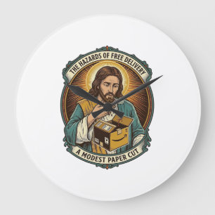 Relógio Grande Caixa de papelão de Jesus corta dedo dor humor_1