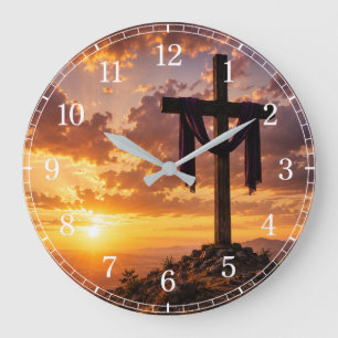 Relógio Grande Calvary Cross Wall Clock — Inspirational Design