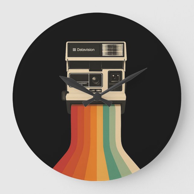 Relógio Grande Câmera Retro com Impressão de Arco-Íris (Frente)