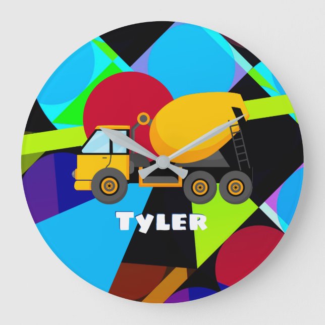 Relógio Grande Caminhão de Cimento Amarelo, Formas Geométricas No (Frente)