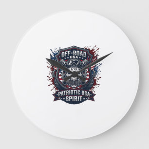 Relógio Grande Caminhão Monstro de Crânio Patriótico 1776 Off Roa