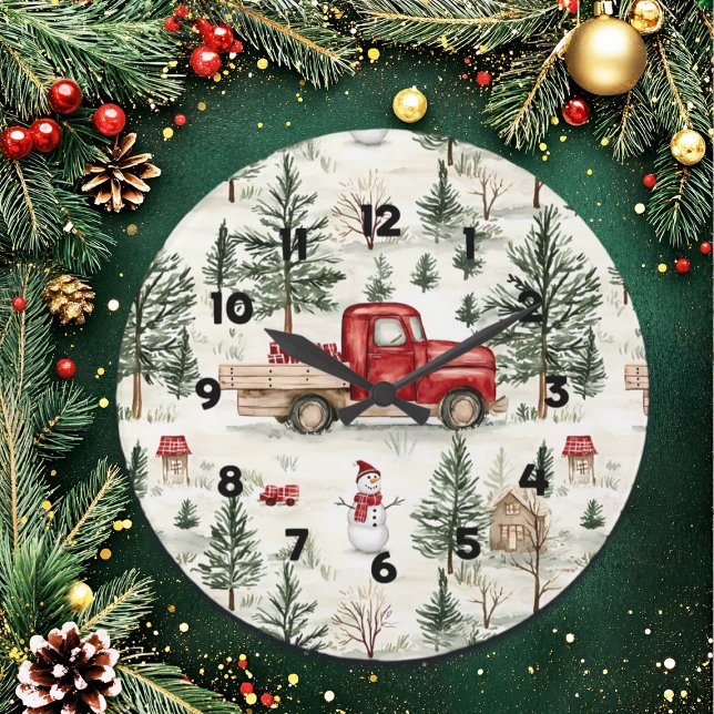 Relógio Grande Caminhão Vermelho com presentes e boneco de neve (Criador carregado)