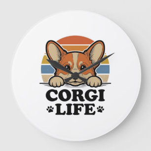 Relógio Grande Camisa Corgi Life Gravação Vintage Arte Amante de