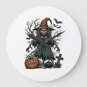 Relógio Grande Camisa de Abóbora de Halloween da Bruxa Espantalho