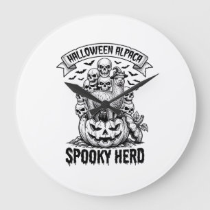 Relógio Grande Camisa de Alpaca Halloween Desenho de Caveira Abób