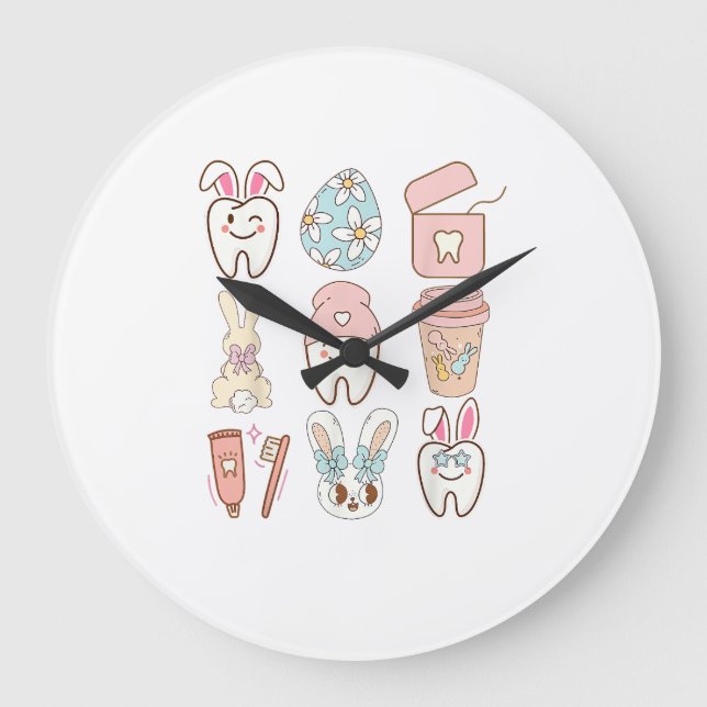 Relógio Grande Camisa de Assistente Dentária da Páscoa Bunny Dent (Frente)