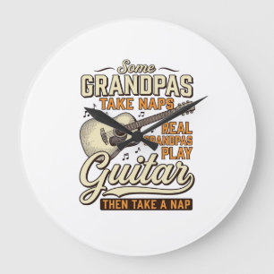 Relógio Grande Camisa de Avô Engraçado com Guitarra Desenho Vinta