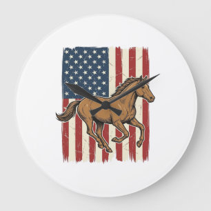 Relógio Grande Camisa de bandeira patriótica de cavalo de corrida