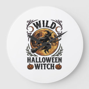 Relógio Grande Camisa de Bruxa de Halloween Vassoura Vintage Gráf