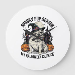 Relógio Grande Camisa de Bulldog de Halloween Cachorro de Bruxa V