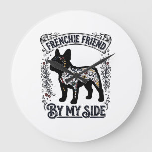 Relógio Grande Camisa de Bulldog Francês Floral Vintage Arte Aman