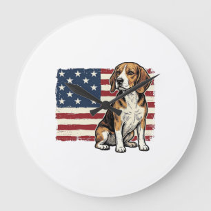 Relógio Grande Camisa de Cachorro com Bandeira Patriótica Beagle