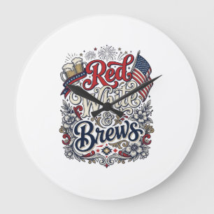 Relógio Grande Camisa de Cerveja Patriótica Vermelho Branco & Bre