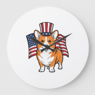 Relógio Grande Camisa de Corgi Patriota com Desenho de Gravura Vi
