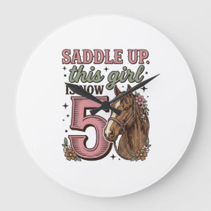 Relógio Grande Camisa de Cowgirl Cavalgando Menina 5º Aniversário