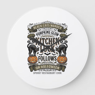 Relógio Grande Camisa de Cozinheiro de Halloween Gato Preto Abóbo