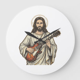 Relógio Grande Camisa de desenho de gravura de guitarrista sagrad