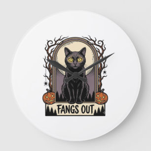 Relógio Grande Camisa de Gato Preto de Halloween com Design de Pr