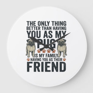 Relógio Grande Camisa de Gravura Vintage Amigo Família Pug Engraç