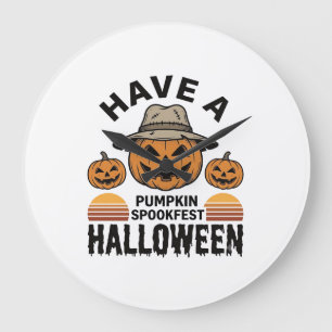 Relógio Grande Camisa de Gravura Vintage de Halloween de Abóbora 
