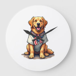 Relógio Grande Camisa de Gravura Vintage do Cão Dourado Patriótic