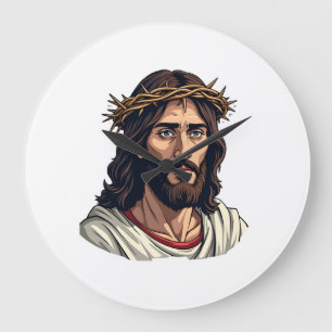 Relógio Grande Camisa de Gravura Vintage Jesus Espinhos Coroados