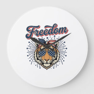 Relógio Grande Camisa de Gravura Vintage Patriótica Freedom Tiger