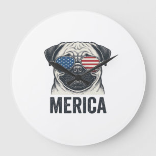 Relógio Grande Camisa de Gravura Vintage Patriótica Pug Merica De
