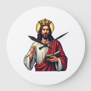 Relógio Grande Camisa de Gravura Vintage Rolo da Coroa de Jesus 2