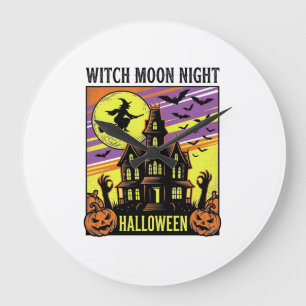 Relógio Grande Camisa de Halloween de Bruxa Vintage Casa Assombra