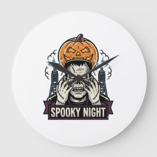 Relógio Grande Camisa de Halloween de Monstro com Gravação da Lua