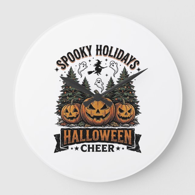 Relógio Grande Camisa de Halloween Natal com Árvore de Feriado As (Frente)