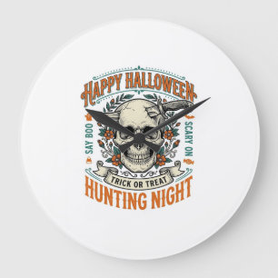 Relógio Grande Camisa de Halloween Vintage Caveira Truque ou Trat