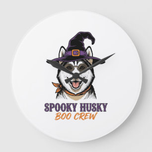 Relógio Grande Camisa de Husky de Halloween Bruxa Cachorro Gráfic