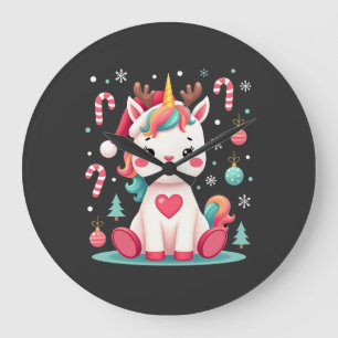 Relógio Grande Camisa de Natal Fofo Meninas Mulheres Xmas Unicórn