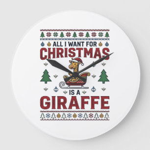 Relógio Grande Camisa de Natal Girafa Trenó Festa Divertida Des