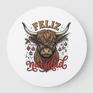 Relógio Grande Camisa de Natal Vintage Feliz Navidad Highland Cow