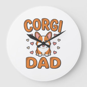 Relógio Grande Camisa de Pai Corgi Gravação Vintage Amante de Cac
