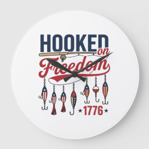 Relógio Grande Camisa de Pesca Patriótica Hooked on Freedom Desig
