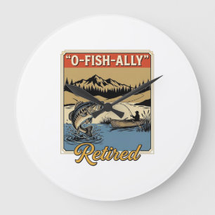 Relógio Grande Camisa de Pesca Vintage O-Fish-Ally Aposentado Des
