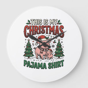 Relógio Grande Camisa de pijama de Natal Porco Fofo Férias Desenh