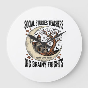Relógio Grande Camisa de Professor de Estudos Sociais Spooky Brai