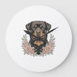 Relógio Grande Camisa de retrato floral de Rottweiler vintage Des