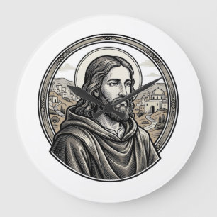 Relógio Grande Camisa de retrato religioso com gravação vintage